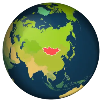 Globe centered on Mongolia